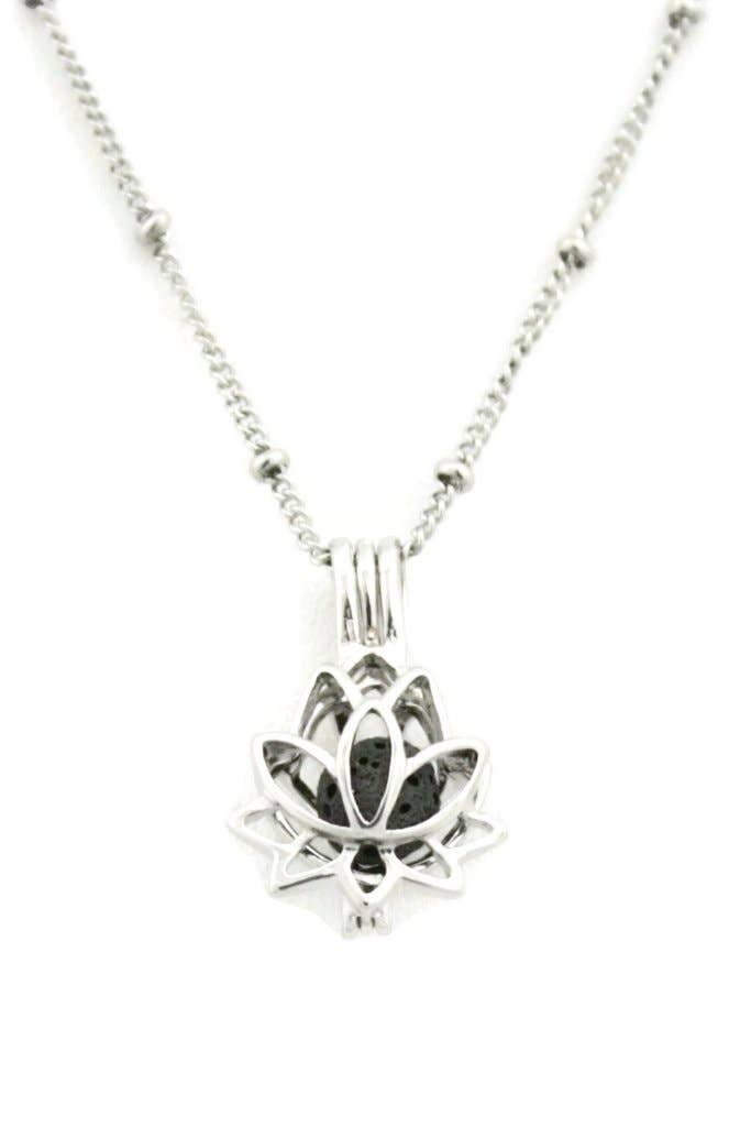 Glory Lotus Flower Silver Essential Oil Diffuser Necklace